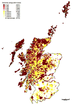 Click for larger image of RSPB bird sensitivity Scotland map
